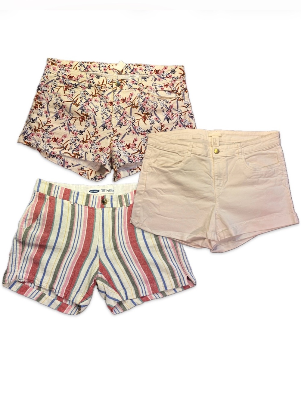Women's Cream & Multicolor Summer Shorts Set - 3-Pack